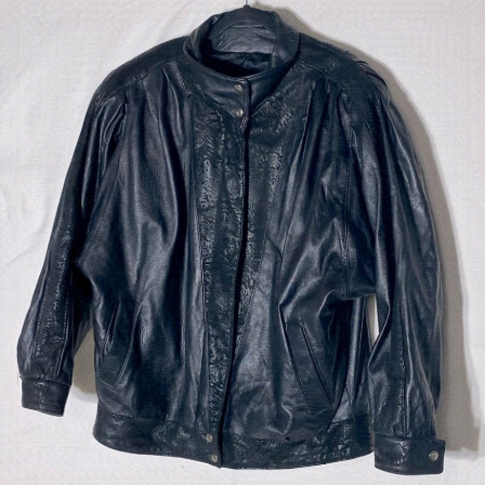 Vintage Le Village Du Cuir Black 80s 90s Oversized Batwing Leather Jacket L